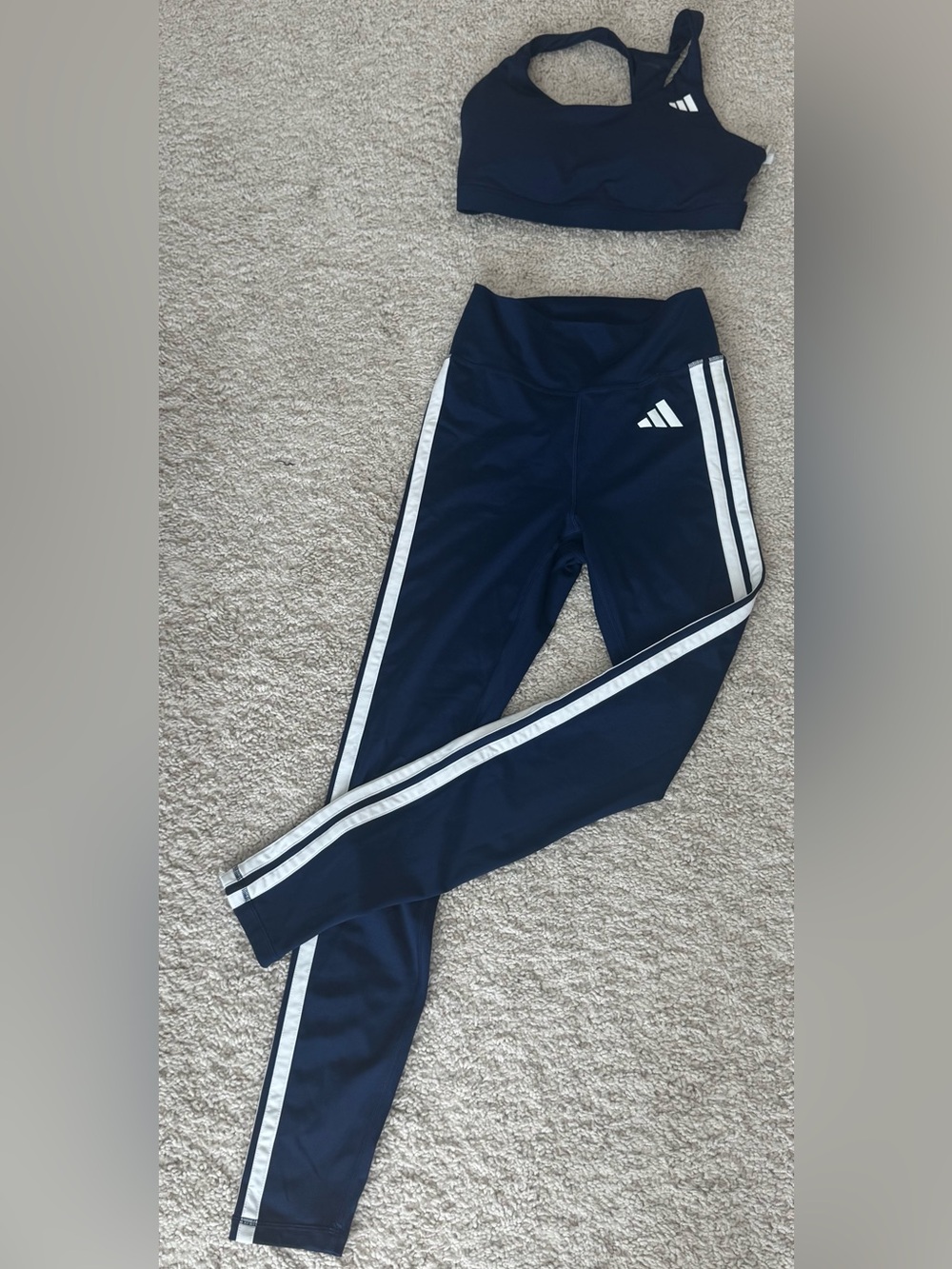 Women’s M adidas Navy Leggings with White Side Stripes